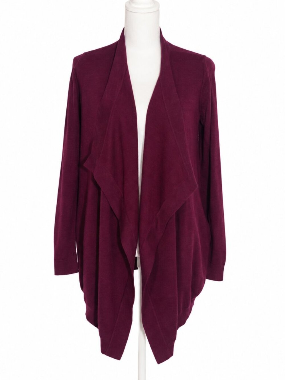 THEORY Burgundy Ribbed Open Front Draped Knit Waterfall Cardigan Size XS